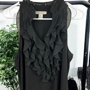 White House Black Market Women’s M Sleeveless Ruffle Neck Black Mini Dress